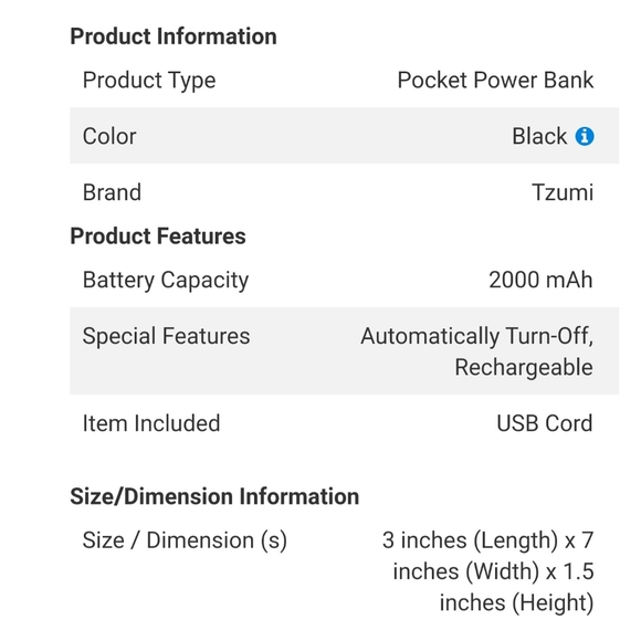 Tzumi 2000 mAh Pocket Juice Power Bank in Black NWT - Picture 6 of 6